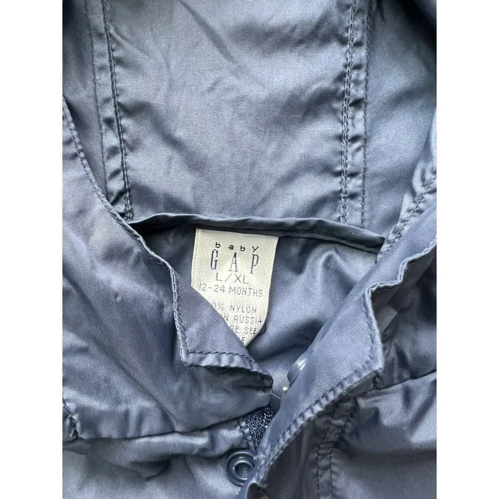BABY GAP Navy Blue Lightweight Rain Jacket Hooded Package w/ Travel Pouch 12-24M
